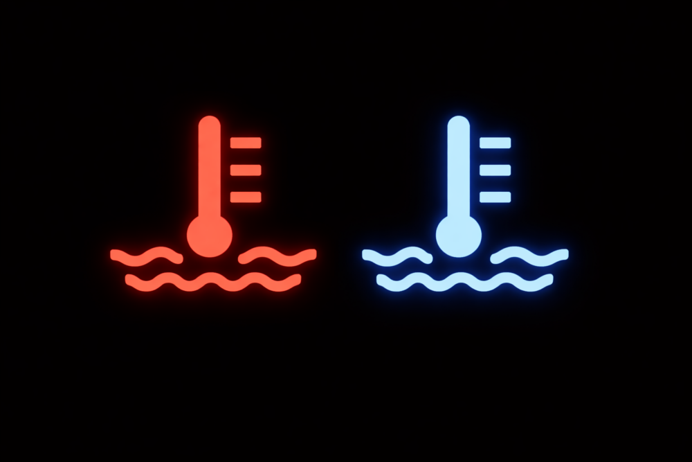 koelvloeistof lampje rood of blauw